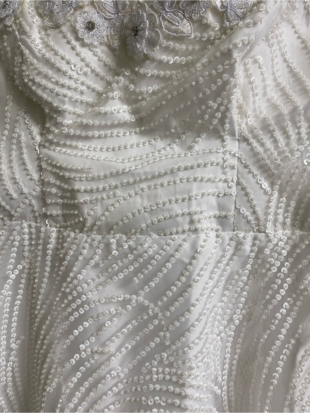 Vintage Elegant White Swirl Sequin Beaded Midi Formal Dress Long Sheer Sleeves M - Picture 7 of 16